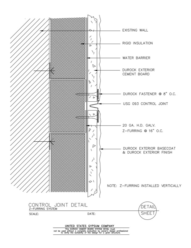 Design Details Details Page - Durock Control Joint Detail Z-Furring System